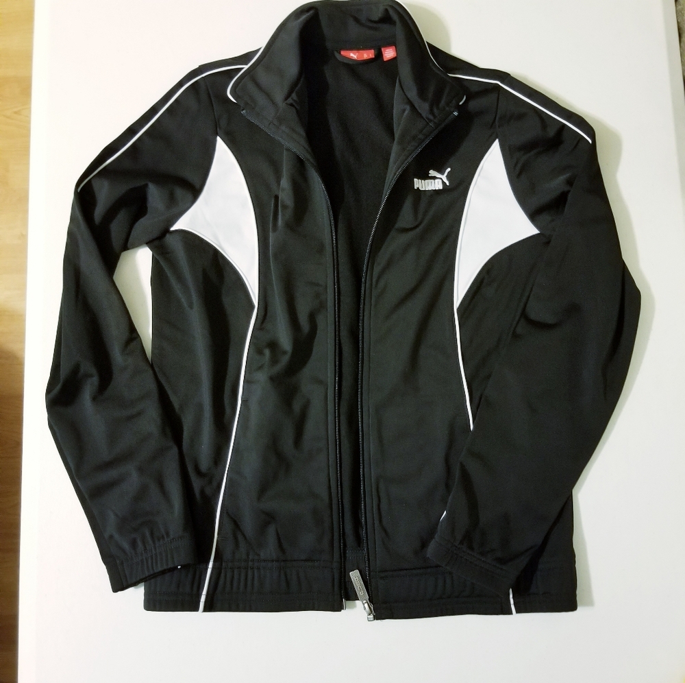 Puma Women's Black White Full Zip Track Jacket Size L Running Jogging Training